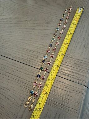 Bundle 2 items-18k Gold filled Multicolor Evil Eye Link Bracelets or Anklets